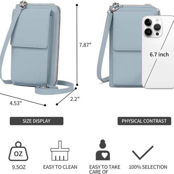 Small Vegan Leather Crossbody Cell Phone Purse Wallet 12 Card Slots - Picture 7 of 7